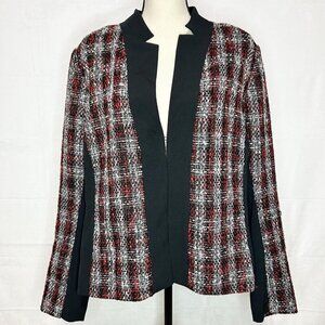 Lane Bryant Sz 16 Red Black Gray Lined Blazer with Sparkle Open Front Jacket